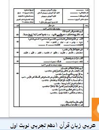 سوالات عربی زبان قرآن دهم تجربی نوبت اول