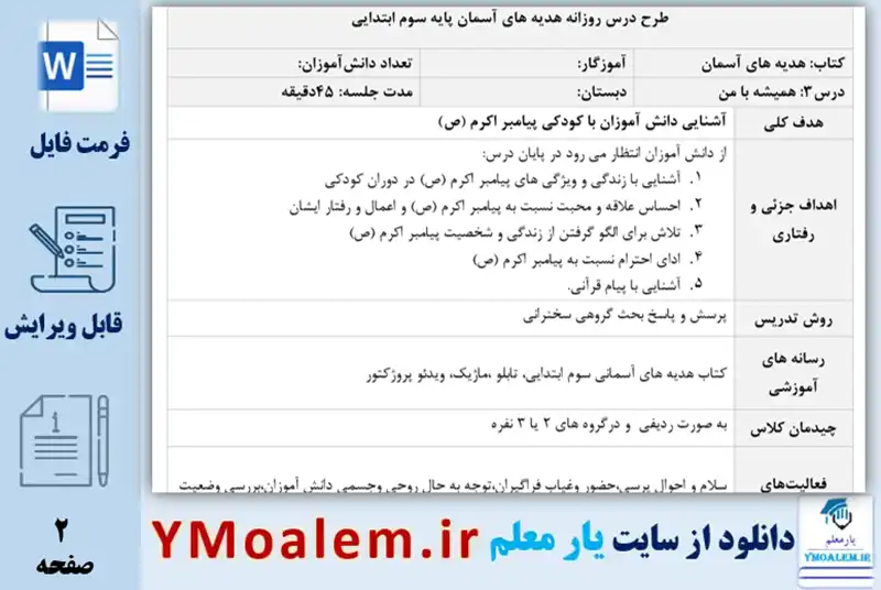 پاورپوینت هدیه آسمان سوم ابتدایی درس همیشه با من و طرح درس 2 طرح درس روزانه درس همیشه با من هدیه های آسمان سوم