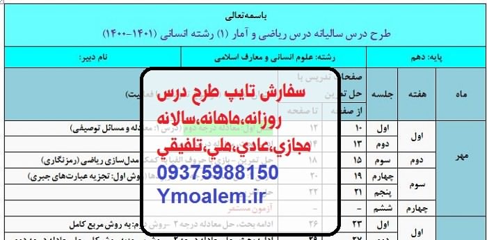 درس سالانه ریاضی و آمار دهم انسانی 1