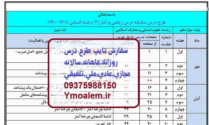 درس سالانه ریاضی و آمار دوازدهم انسانی 1