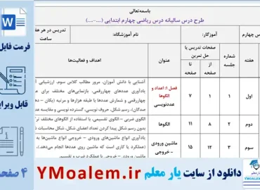 طرح درس سالانه ریاضی چهارم ابتدایی