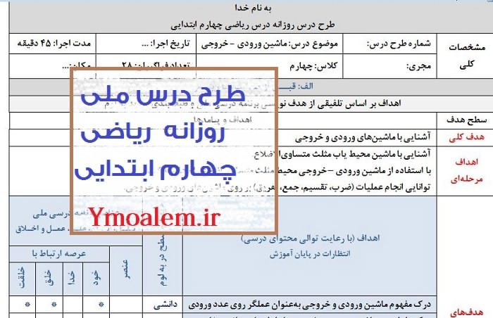 درس ملی روزانه ریاضی چهارم ابتدایی