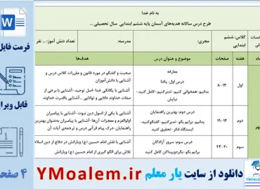 طرح درس سالانه هدیه های آسمان ششم ابتدایی