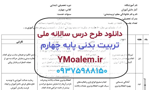 درس ملی سالانه تربیت بدنی چهارم ابتدایی