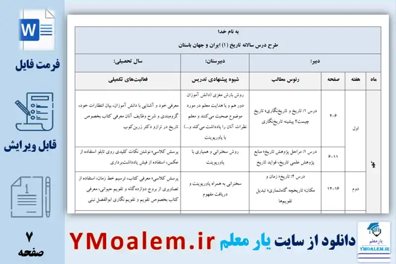 طرح درس سالانه تاریخ دهم انسانی
