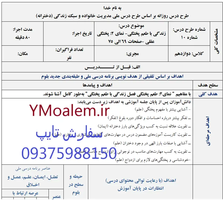 طرح درس روزانه پختگی عقلی مدیریت خانواده و سبک زندگی دختران 2 طرح درس روزانه درس چهارم زندگی با طعم پختگی نمای 2: پختگی عقلی مدیریت خانواده و سبک زندگی دختران