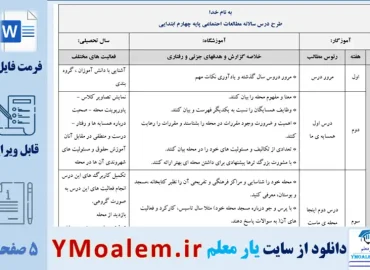 طرح درس سالانه مطالعات اجتماعی چهارم ابتدایی