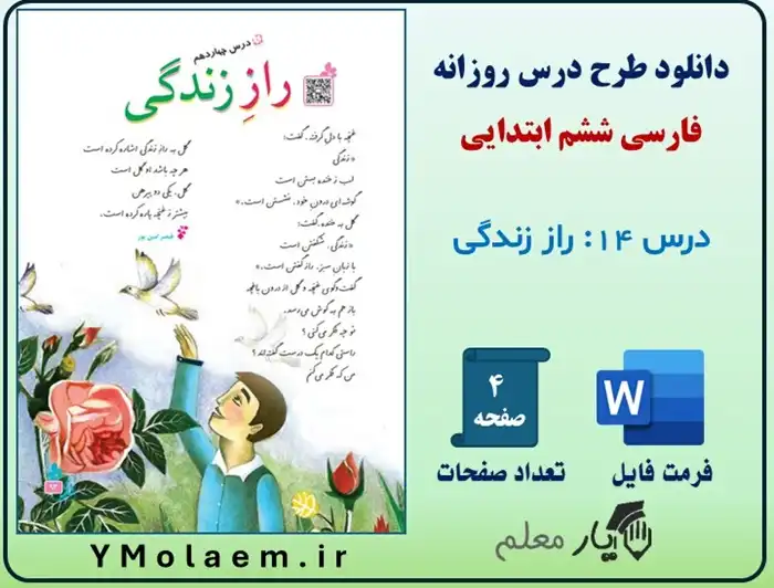 طرح درس روزانه فارسی ششم ابتدایی درس 14 راز زندگی