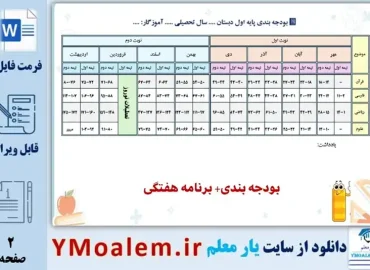 دانلود برنامه هفتگی و بودجه بندی کلاس اول ابتدایی word