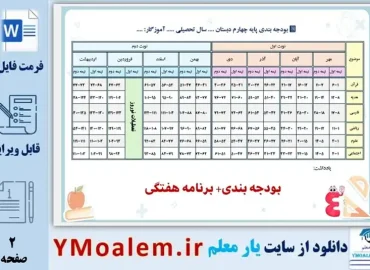 برنامه هفتگی و بودجه بندی کلاس چهارم ابتدایی word