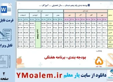 برنامه هفتگی و بودجه بندی کلاس پنجم ابتدایی word