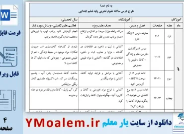 طرح درس سالانه علوم تجربی ششم ابتدایی