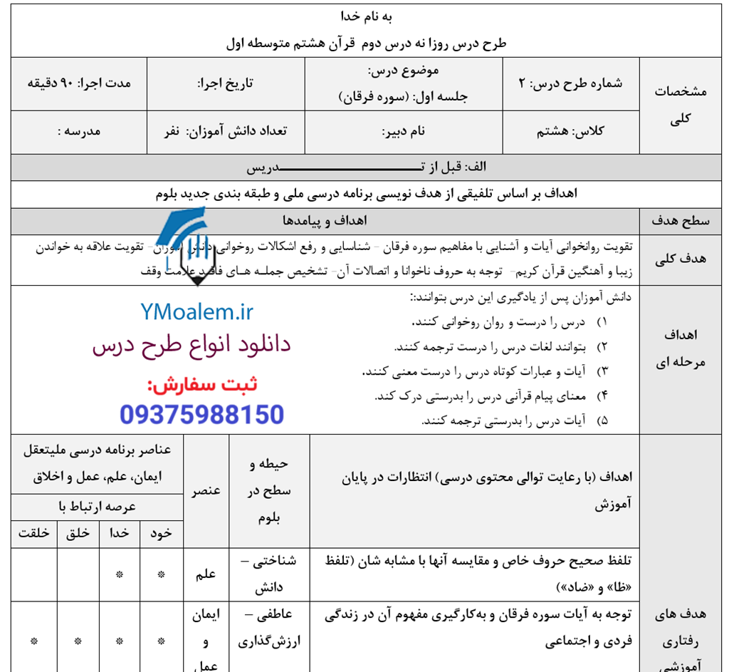 طرح درس روزانه قرآن هشتم درس دوم 2 دانلود طرح درس روزانه قرآن هشتم درس دوم جلسه ی اول سوره ی فرقان