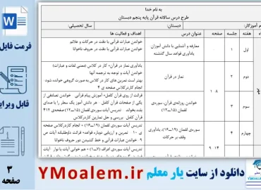 طرح درس سالانه قرآن پنجم ابتدایی